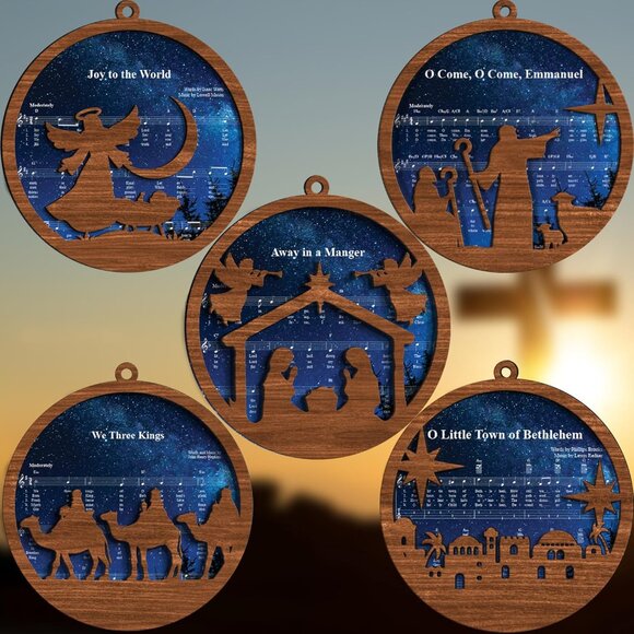 Other - Set of 5 Wooden Nativity Ornaments Religious Christmas Gifts Decor